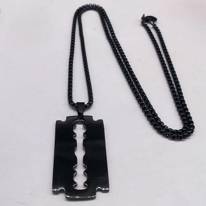 Gothic Blade Razor Pendant Necklaces Men Stainless Steel Black Goth Male Chain Necklace Grunge Y2K Emo Jewelry Collier Homme