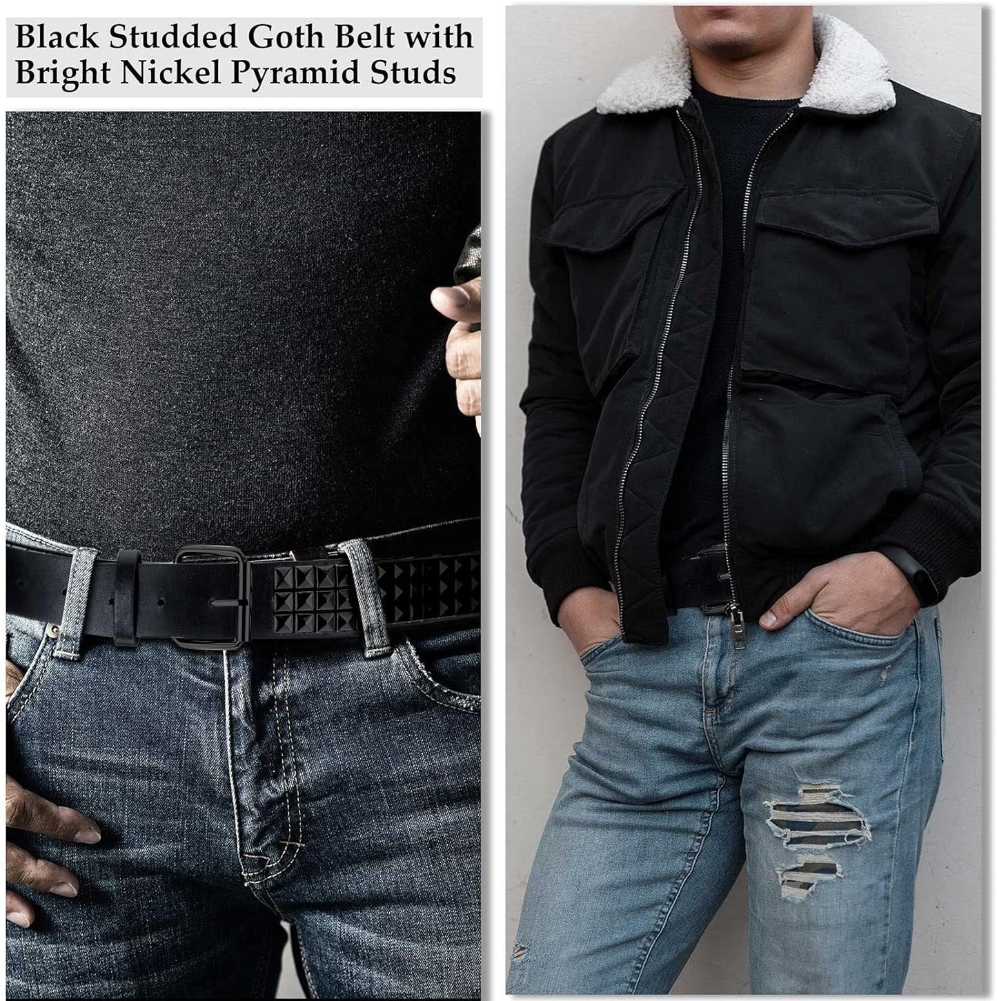 Studded Belt Metal Punk Rock Rivet Punk Leather Threads Studded Goth Belt with Pyramid Studs for Women Men