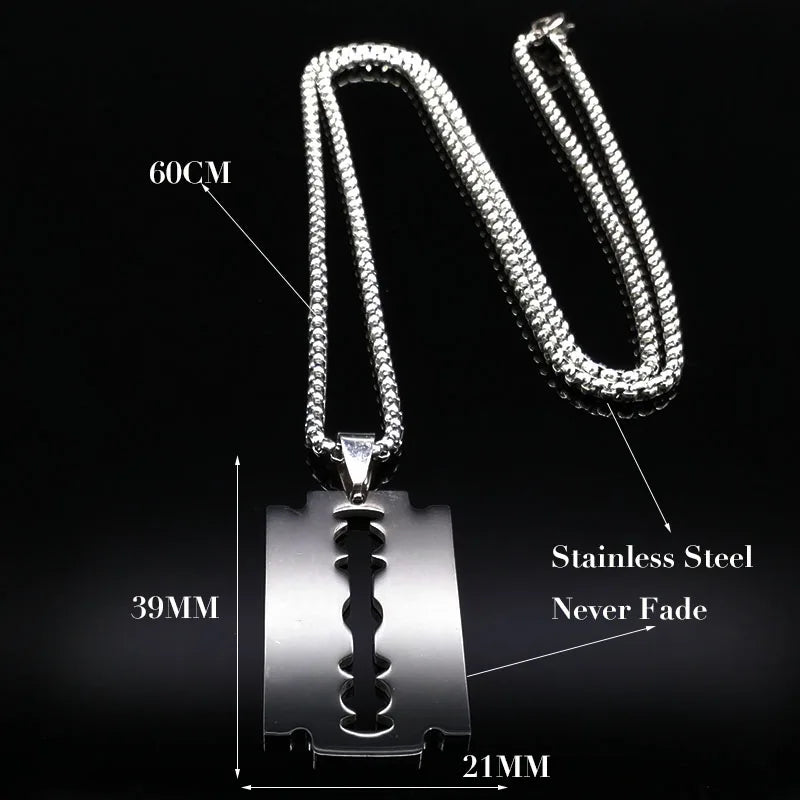 Gothic Blade Razor Pendant Necklaces Men Stainless Steel Black Goth Male Chain Necklace Grunge Y2K Emo Jewelry Collier Homme