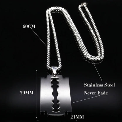 Gothic Blade Razor Pendant Necklaces Men Stainless Steel Black Goth Male Chain Necklace Grunge Y2K Emo Jewelry Collier Homme