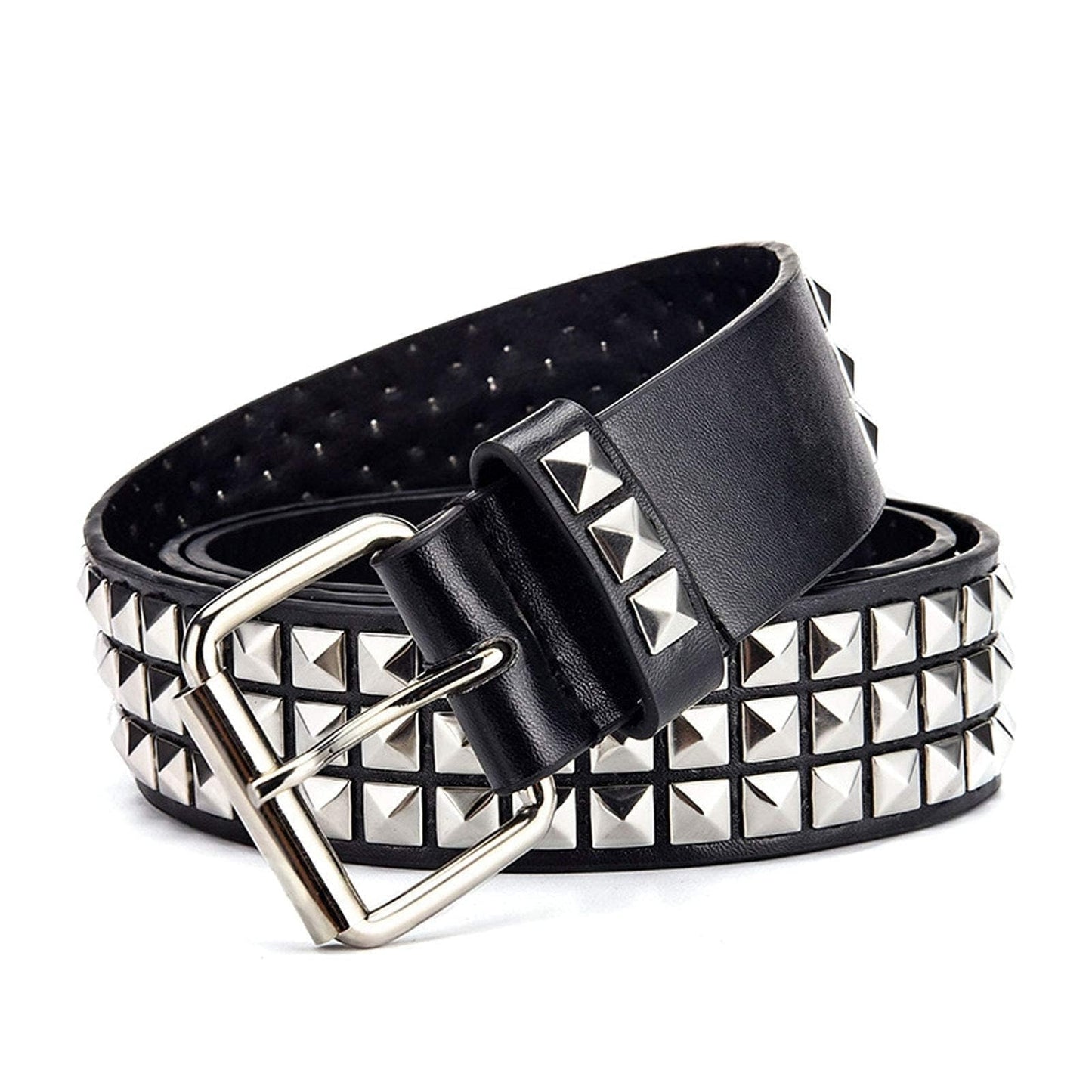 Black Studded Punk Rivet Belt with Bright Pyramid Studs for Men/Women