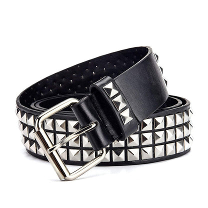 Black Studded Punk Rivet Belt with Bright Pyramid Studs for Men/Women