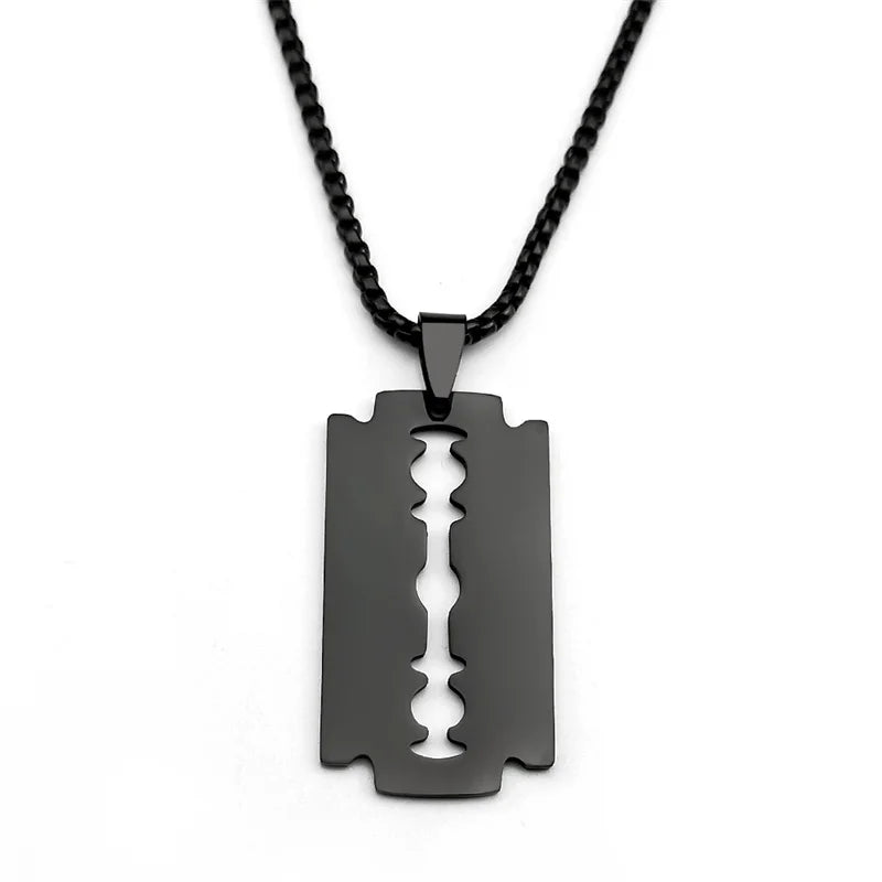 Gothic Blade Razor Pendant Necklaces Men Stainless Steel Black Goth Male Chain Necklace Grunge Y2K Emo Jewelry Collier Homme