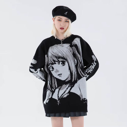 2000S Vintage Knitted Harajuku Kawaii Winter Clothes Women Oversized Sweaters Gothic Long Sleeve Tops Goth Y2K Streetwear Men