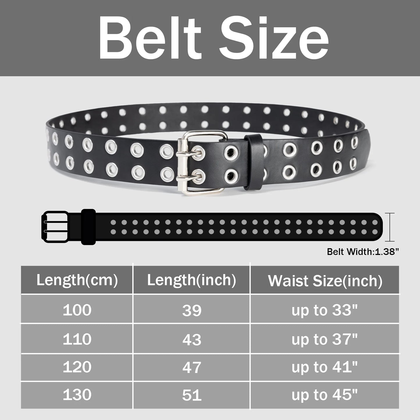 Women Belts Grommet Leather Belts for Women Studded Belt Punk Accessories Black&White Belt 2PC