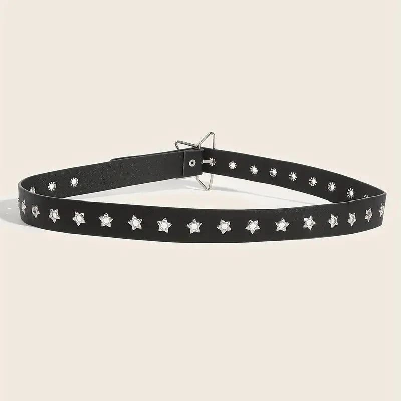 Y2K Punk Star Eyelet Black Rivet Belt Goth Pu Leather Belts for Women Jeans Pants Boys and Girls Students Belt