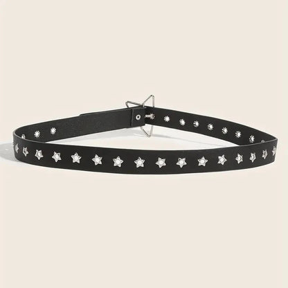 Y2K Punk Star Eyelet Black Rivet Belt Goth Pu Leather Belts for Women Jeans Pants Boys and Girls Students Belt