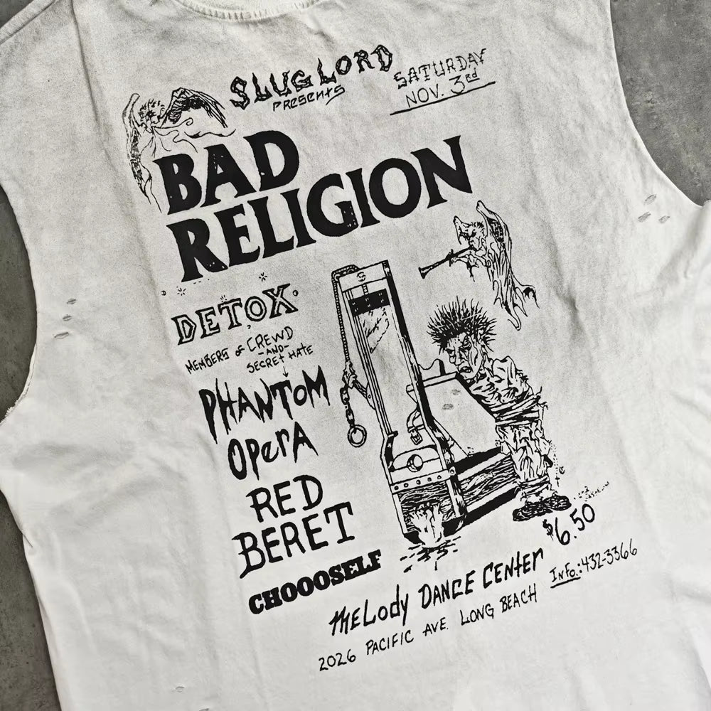 Yao Fashion Men Clothing Vest High Quality Sleeveless Tee Streetwear Band Vintage Punk Rock Hiphop Tops Loose Cotton Men T Shirt