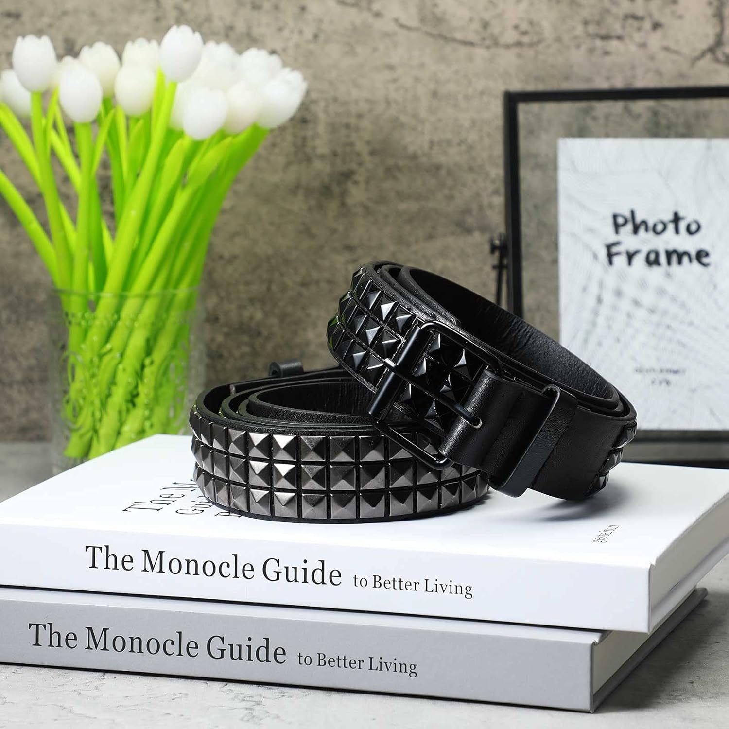Studded Belt Metal Punk Rock Rivet Punk Leather Threads Studded Goth Belt with Pyramid Studs for Women Men