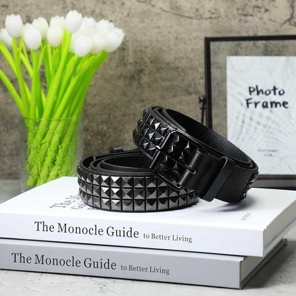 Studded Belt Metal Punk Rock Rivet Punk Leather Threads Studded Goth Belt with Pyramid Studs for Women Men