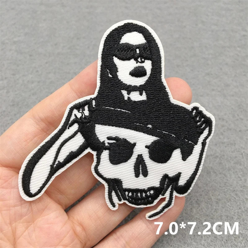 Black and White Punk Sticker Jacket Embroidered Patches for Clothing Punk Patches Clothing Thermoadhesive Patches