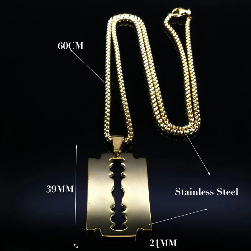 Gothic Blade Razor Pendant Necklaces Men Stainless Steel Black Goth Male Chain Necklace Grunge Y2K Emo Jewelry Collier Homme