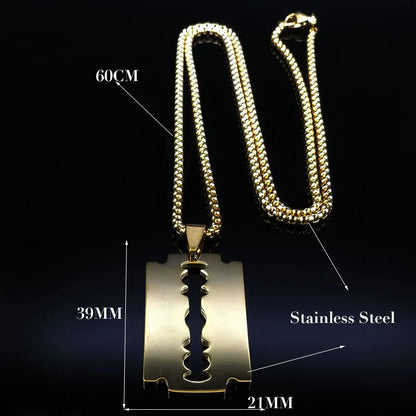 Gothic Blade Razor Pendant Necklaces Men Stainless Steel Black Goth Male Chain Necklace Grunge Y2K Emo Jewelry Collier Homme