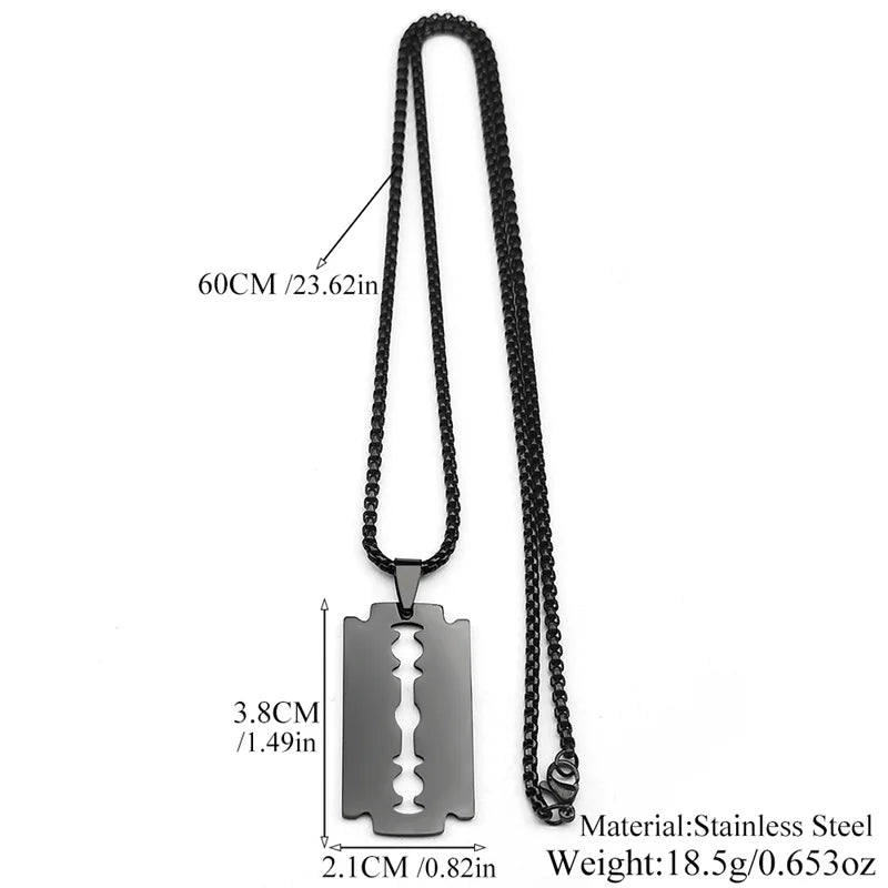 Gothic Blade Razor Pendant Necklaces Men Stainless Steel Black Goth Male Chain Necklace Grunge Y2K Emo Jewelry Collier Homme