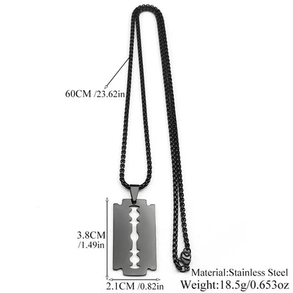 Gothic Blade Razor Pendant Necklaces Men Stainless Steel Black Goth Male Chain Necklace Grunge Y2K Emo Jewelry Collier Homme