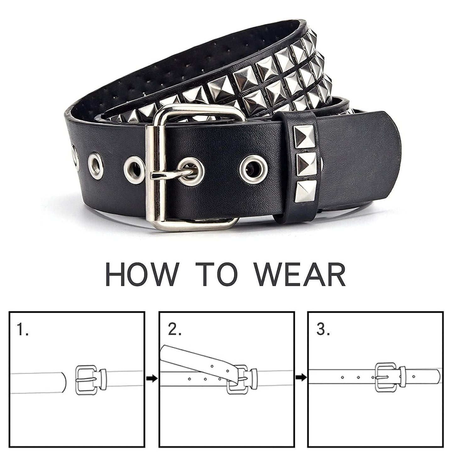 Black Studded Punk Rivet Belt with Bright Pyramid Studs for Men/Women