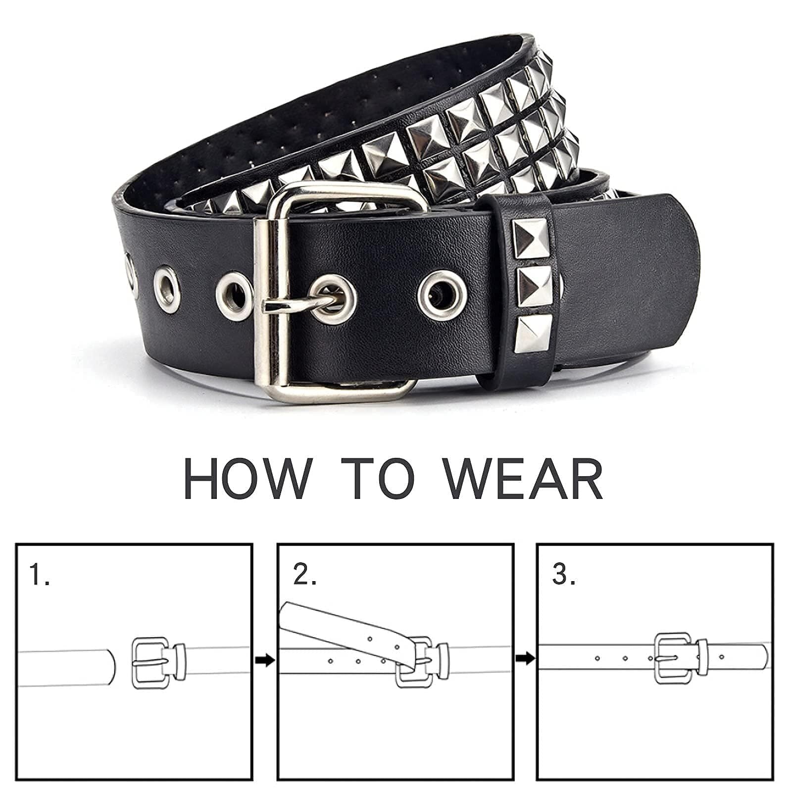 Black Studded Punk Rivet Belt with Bright Pyramid Studs for Men/Women