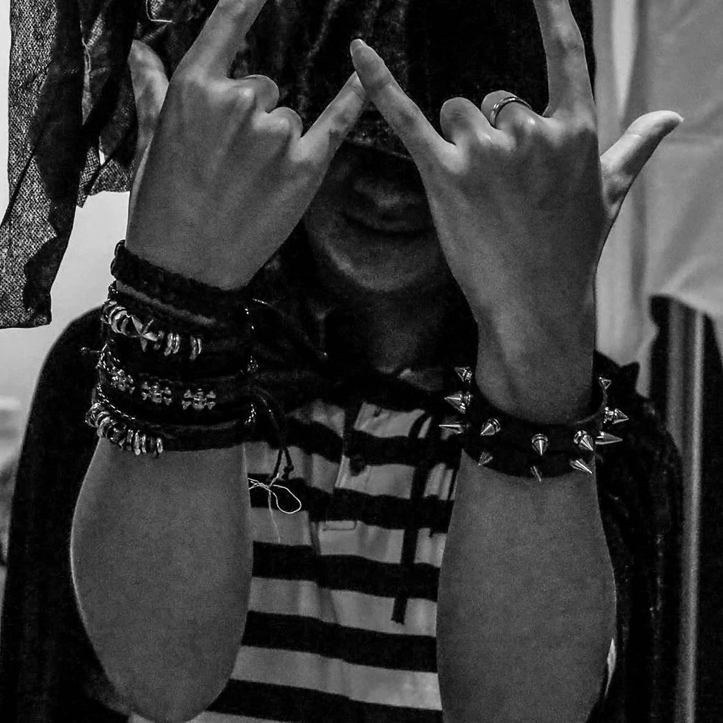 6Pcs Men Braided Leather Bracelet Black Punk Rock Skull Bracelet