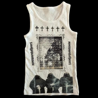 Y2K Style Cute Women'S Sleeveless Baby Tank Top 2000S Punk Cool Print Short Vest Tee Cool Street Fashion Gothic Women Clothing