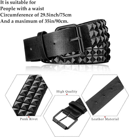 Studded Belt Metal Punk Rock Rivet Punk Leather Threads Studded Goth Belt with Pyramid Studs for Women Men