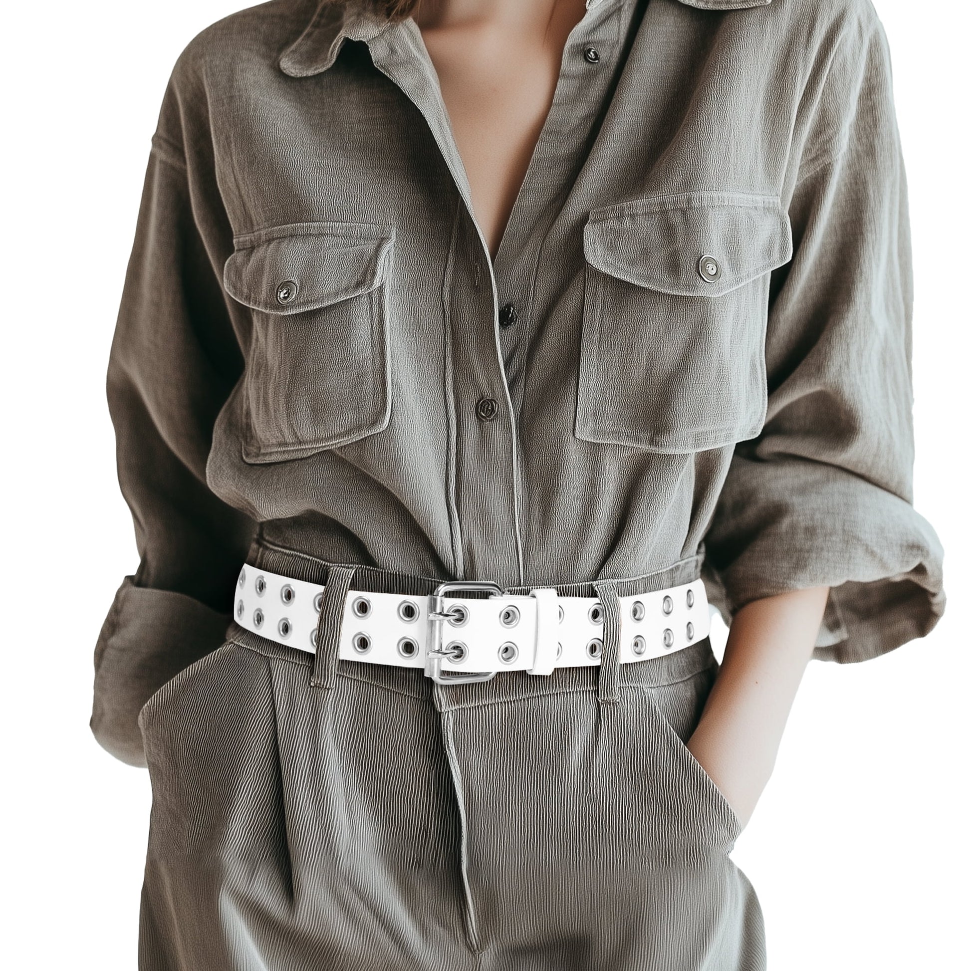 Women Belts Grommet Leather Belts for Women Studded Belt Punk Accessories Black&White Belt 2PC